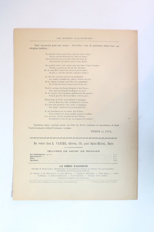 Henri de Régnier - In Les Hommes d'aujourd'hui n°342
