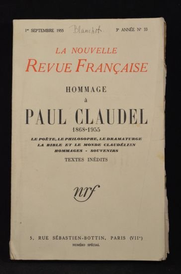 Hommage à Paul Claudel 1868-1955 - In la Nrf N°33 …