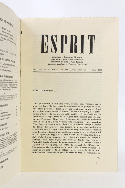 Humanae vitae - In Esprit N°376 de la 36ème année