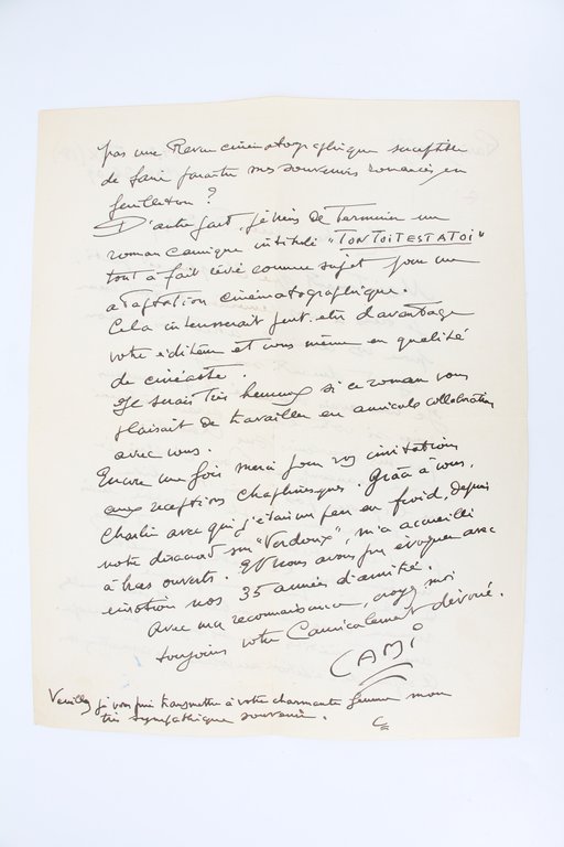 Importante lettre autographe signée adressée à Carlo Rim le remerciant …