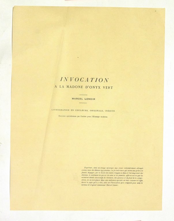 "Invocation à la madone d'onyx vert" - Lithographie originale sur …
