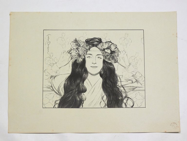 "Jeune fille aux coquelicots" - Lithographie originale sur Chine - …