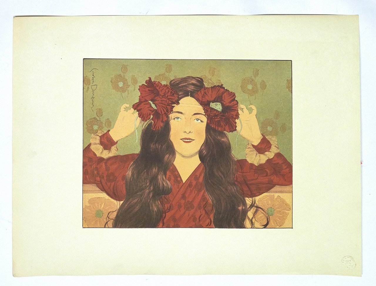 "Jeune fille aux coquelicots" - Lithographie originale sur Japon - …