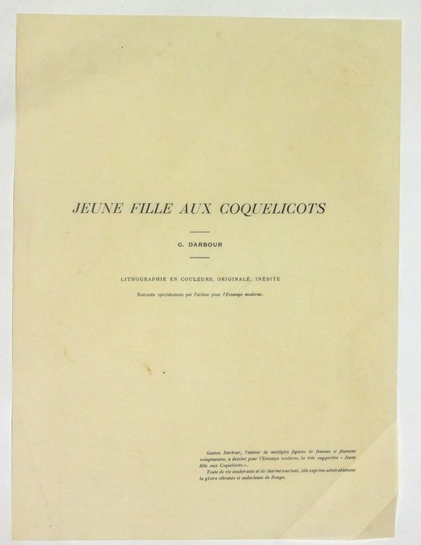 "Jeune fille aux coquelicots" - Lithographie originale sur Japon - …