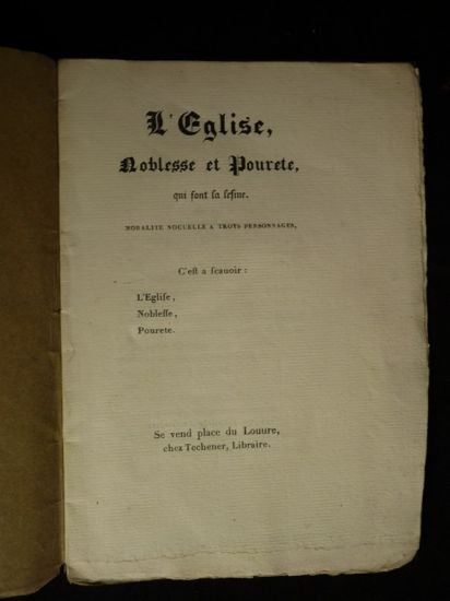 L'Eglise, noblesse et povrete qui font la lesive. Moralite nouvelle …