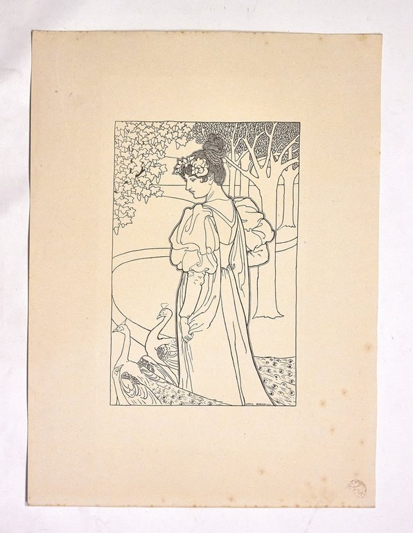 "La femme au paon" - Lithographie originale sur Chine - …