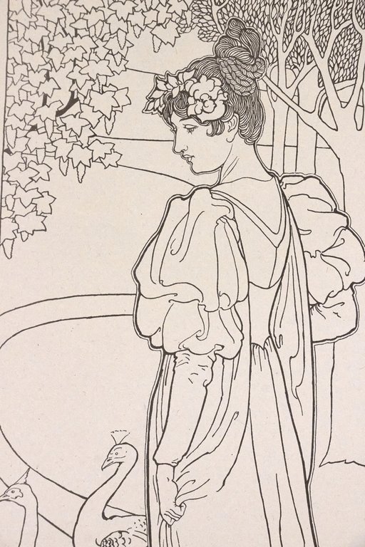"La femme au paon" - Lithographie originale sur Chine - …