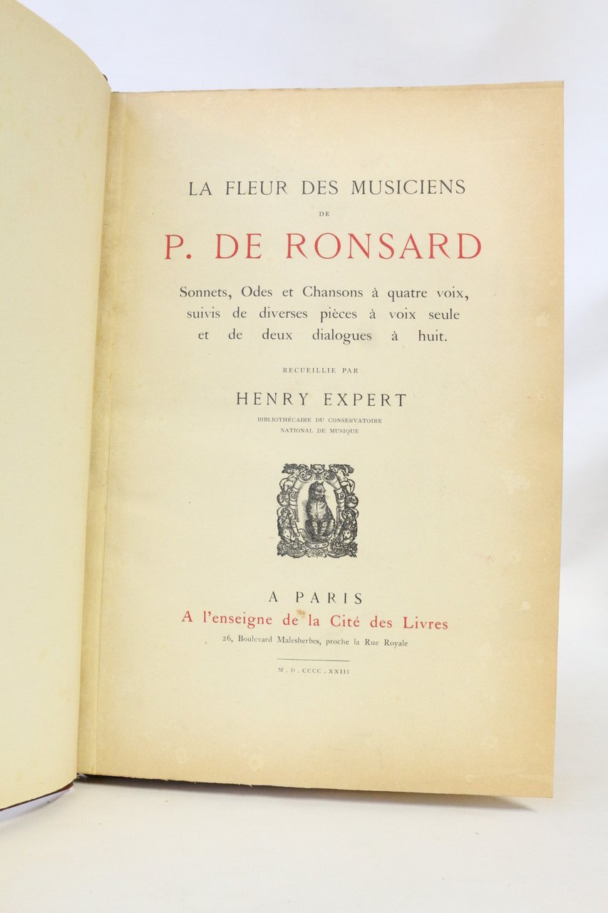 La fleur des musiciens de P. de Ronsard recueillie par …