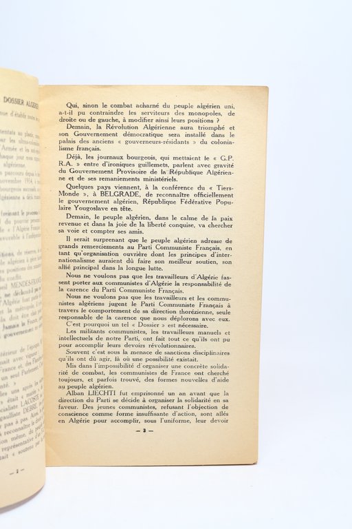 Le dossier algérien du Parti Communiste Français