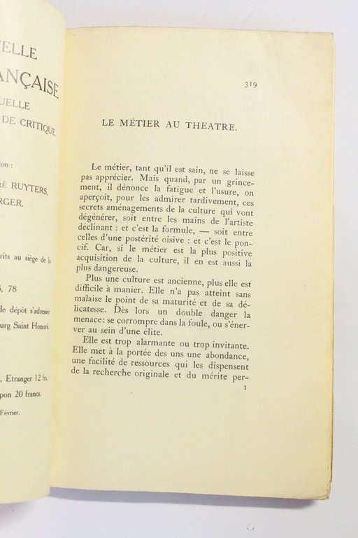 Le Métier au théâtre in La Nouvelle Revue française n°4 …