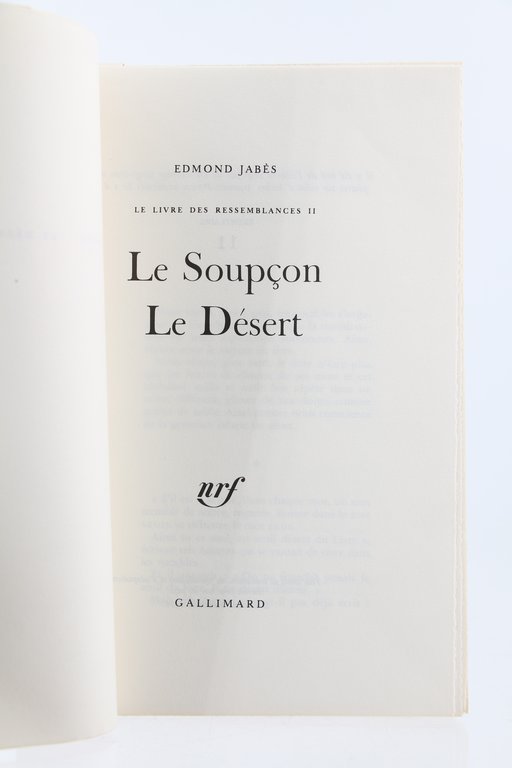 Le soupçon du désert. Le livre des ressemblances II