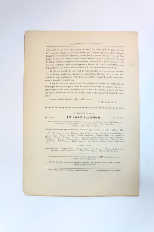 "Leconte de Lisle" - In Les Hommes d'aujourd'hui n°241
