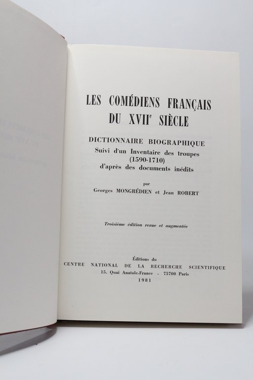 Les comédiens français du XVIIème siècle. Dictionnaire biographique