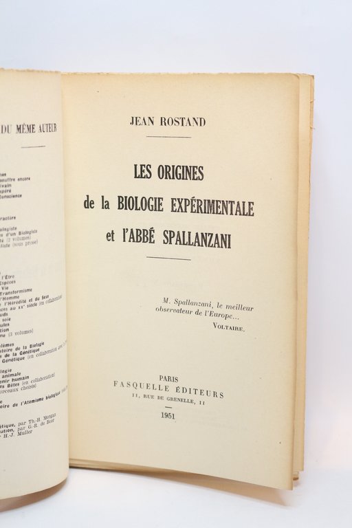 Les origines de la biologie expérimentale et l'abbé Spallanzani
