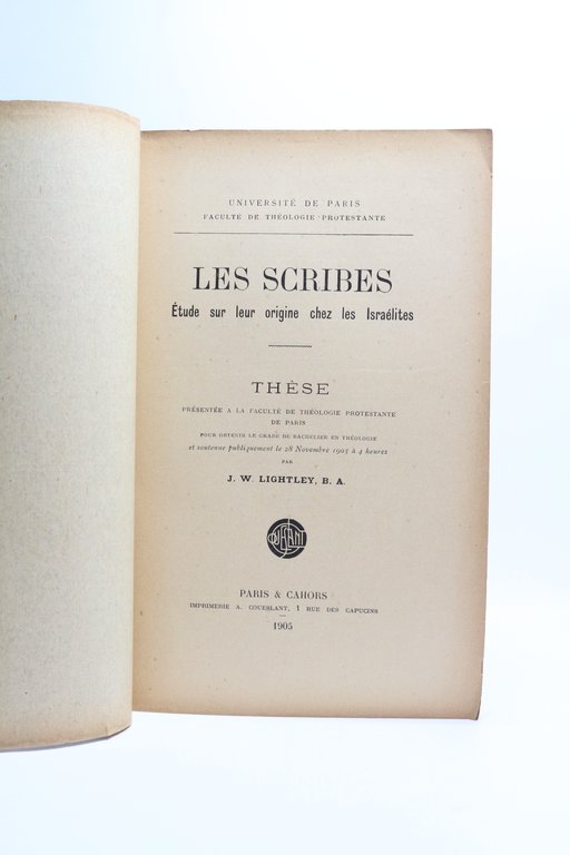 Les scribes : étude sur leur origine ches les Israélites
