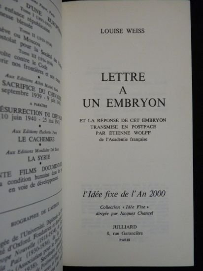 Lettre à un embryon et réponse de cet embryon transmise …