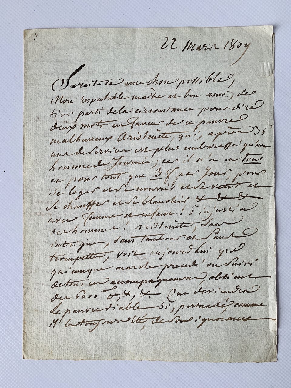 Lettre autographe à un critique et ami