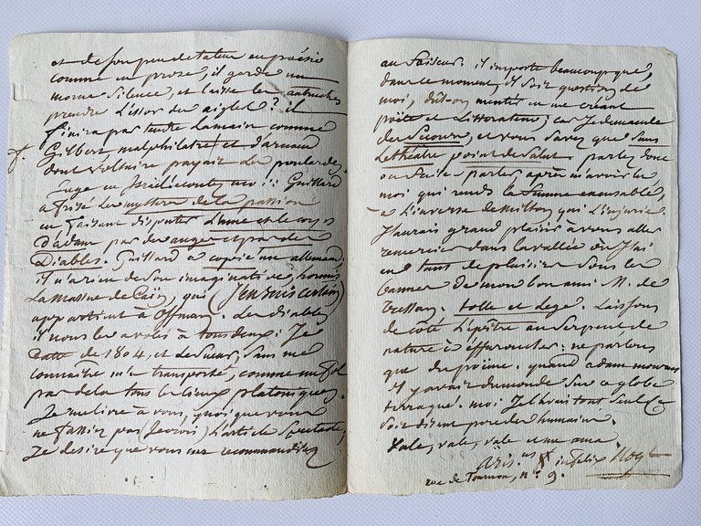 Lettre autographe à un critique et ami