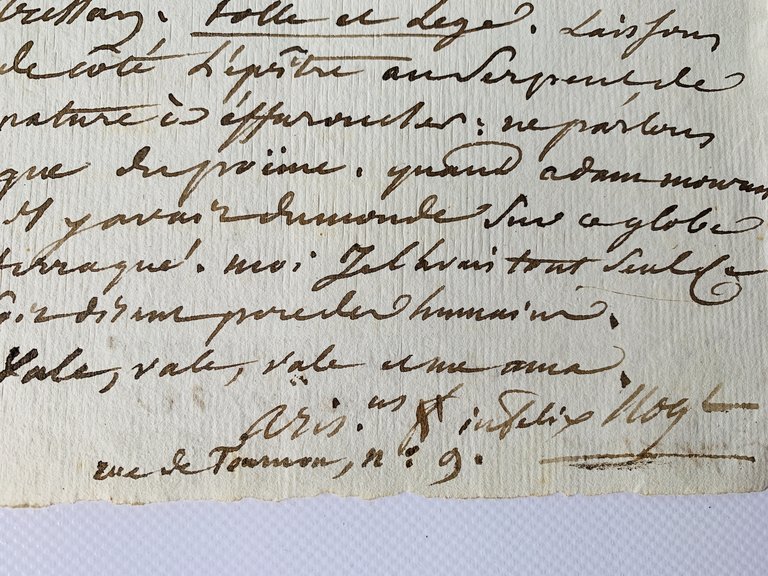 Lettre autographe à un critique et ami