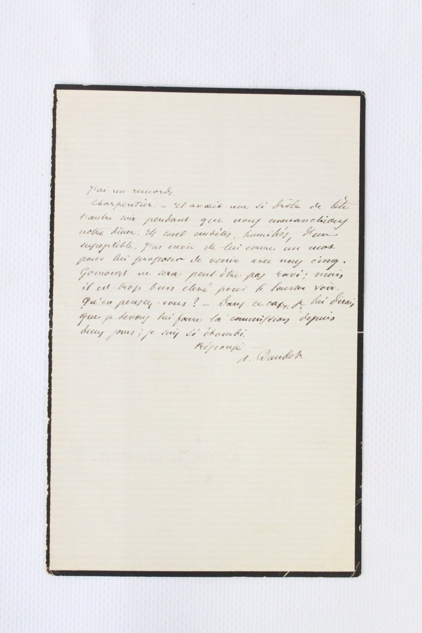 Lettre autographe à un membre du groupe littéraire d'Alphonse Daudet, …