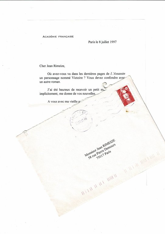 Lettre autographe dactylographiée qu'il a signée et adressée à Jean …