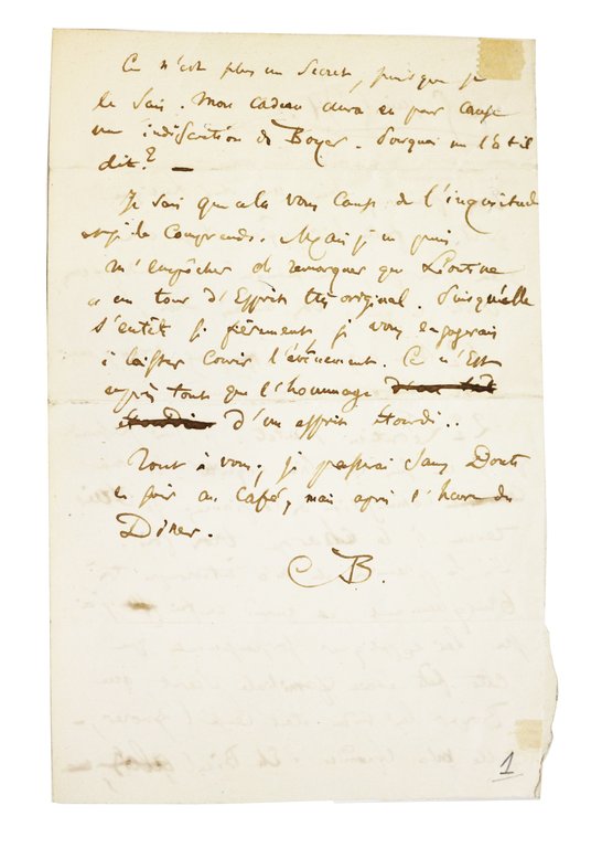 Lettre autographe datée et signée de Charles Baudelaire à Philoxène …