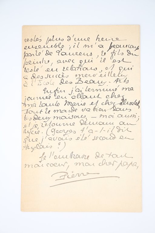 Lettre autographe de jeunesse signée, l'une des dernières adressées à …