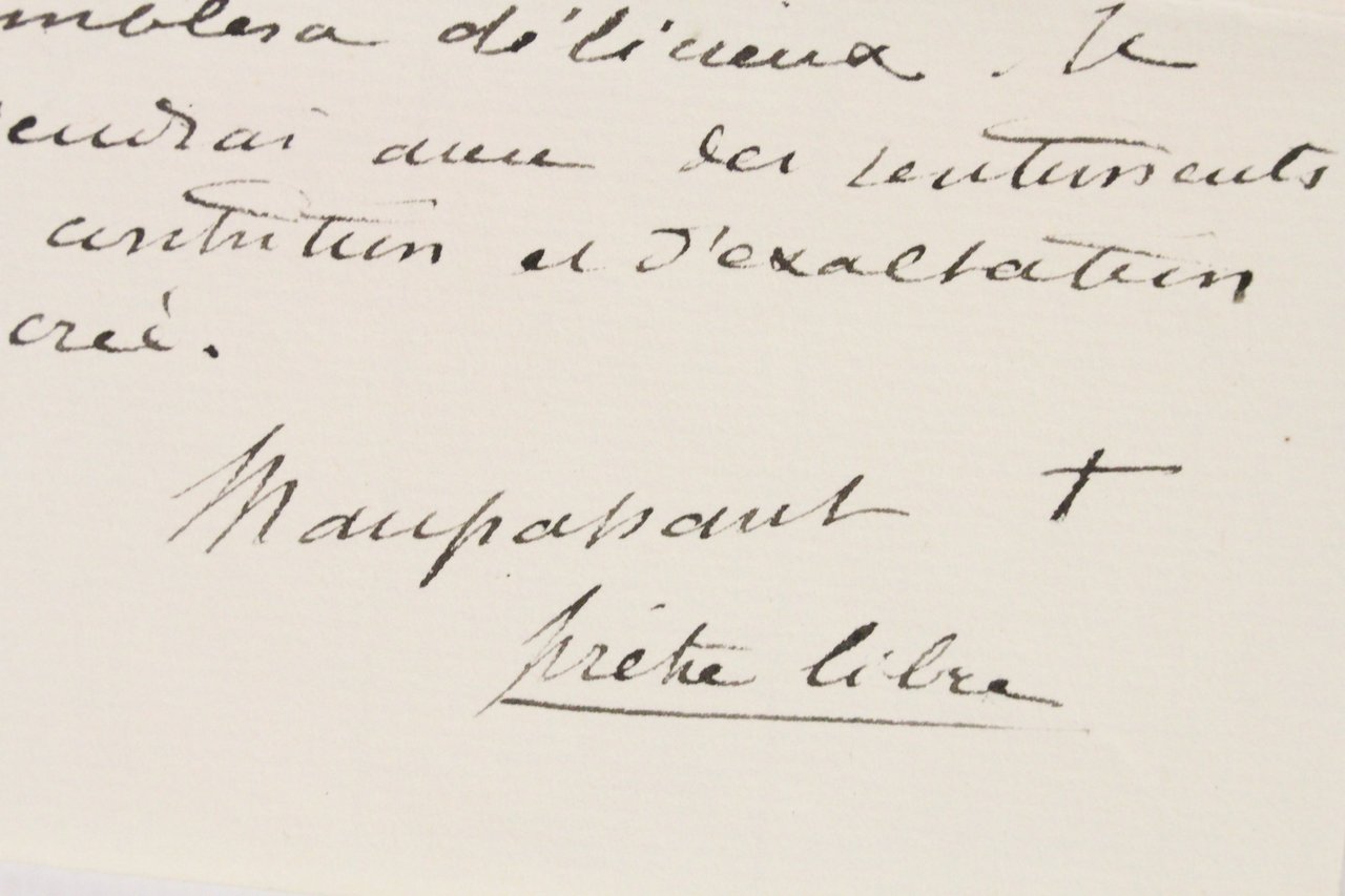 « Maupassant prêtre libre » • Lettre autographe signée à …