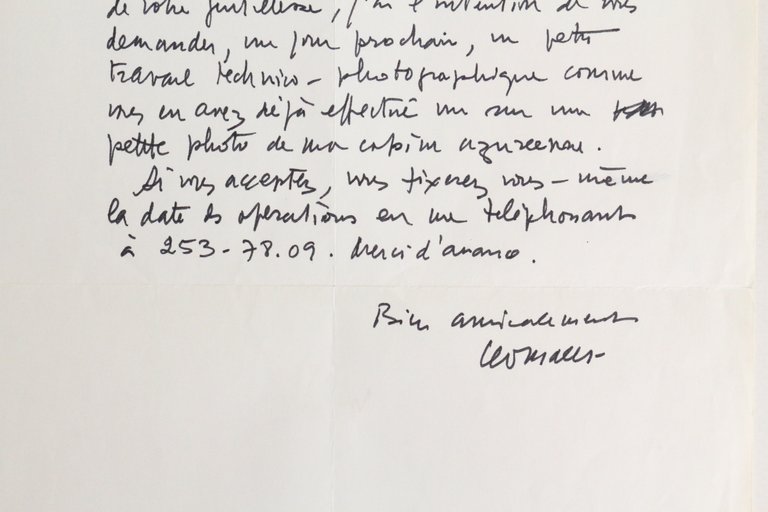 Lettre autographe signée à son photographe et ami Bruno de …