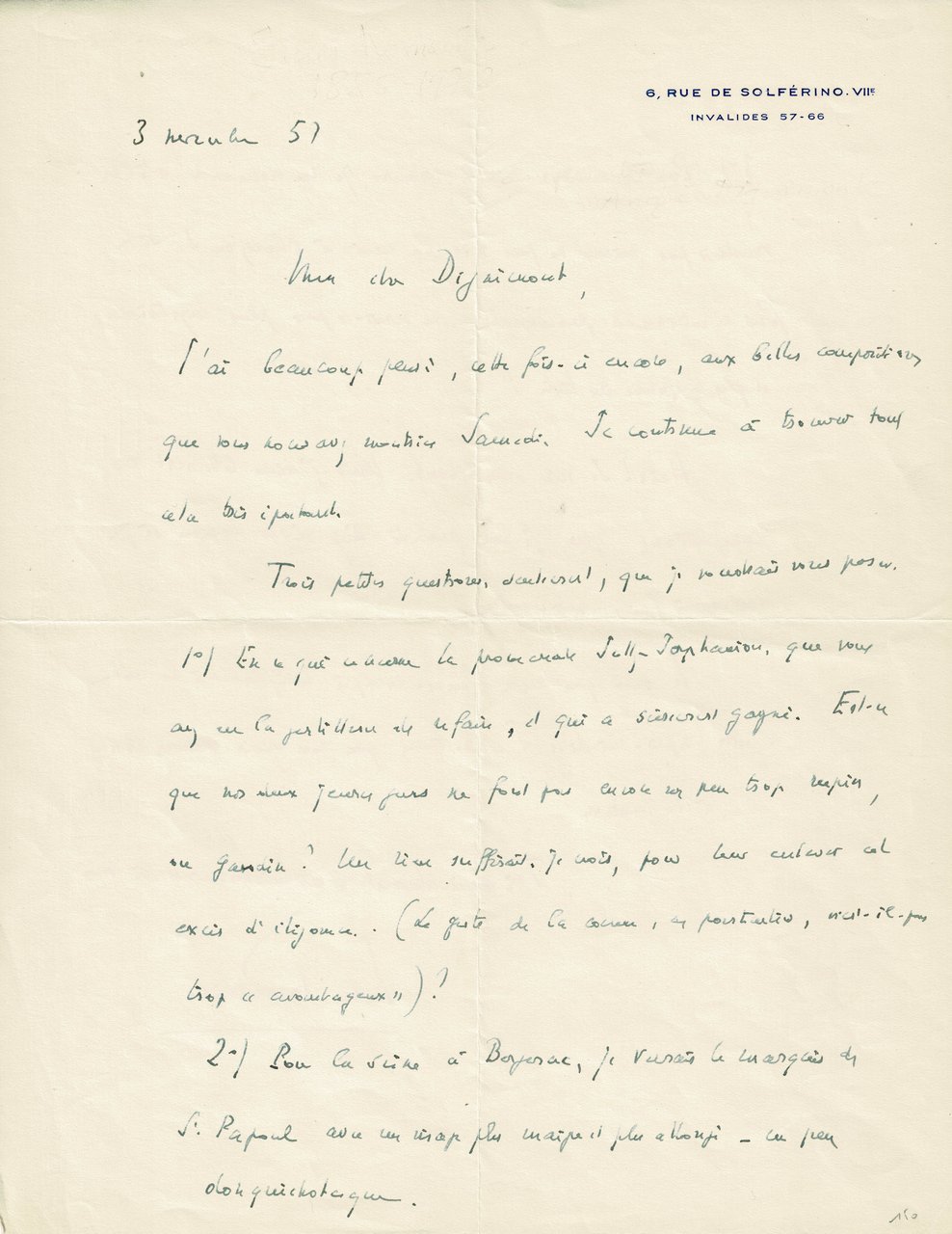 Lettre autographe signée adressée à André Dignimont
