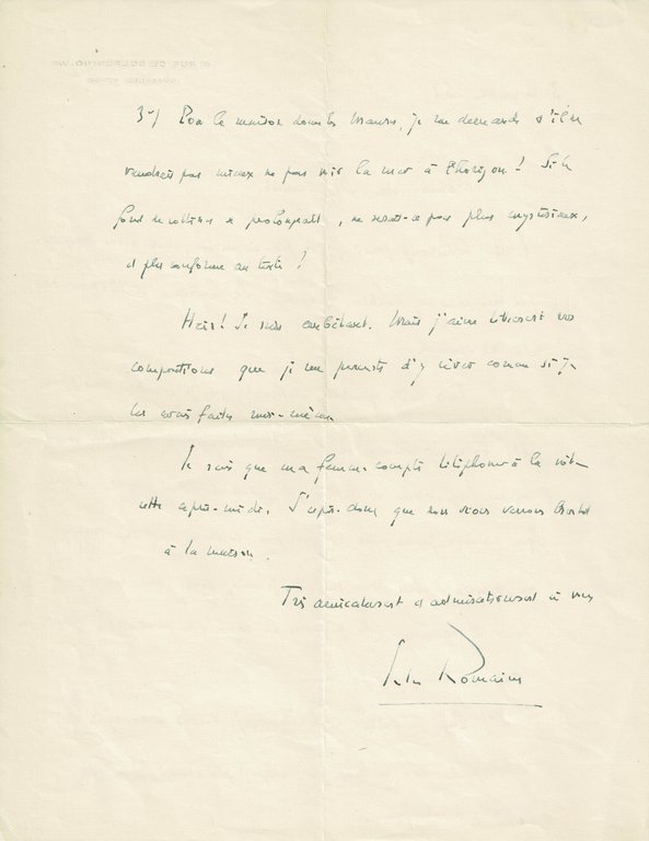 Lettre autographe signée adressée à André Dignimont