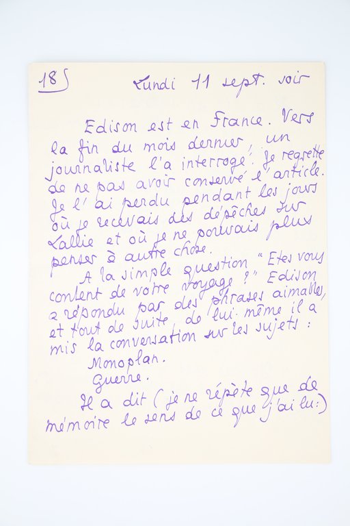 Lettre autographe signée adressée à Georges Louis : "Edison est …