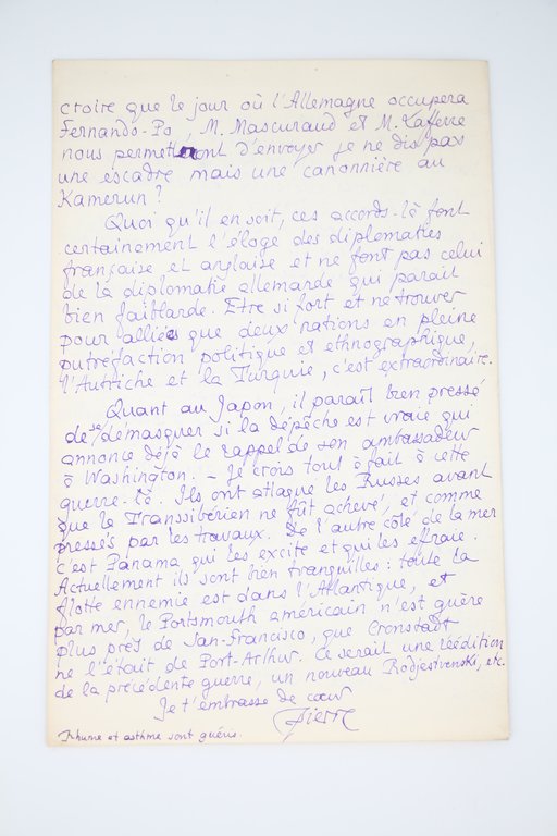 Lettre autographe signée adressée à Georges Louis : "Mon souhait, …