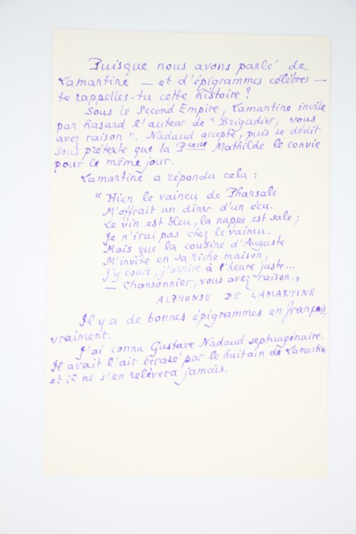 Lettre autographe signée adressée à Georges Louis : "Oh ! …