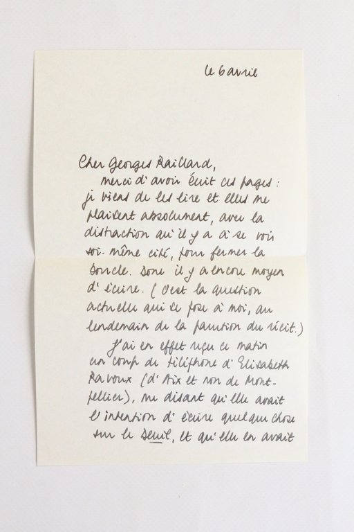 Lettre autographe signée adressée à Georges Raillard