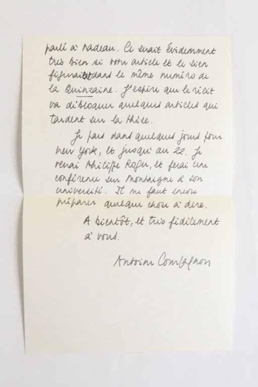 Lettre autographe signée adressée à Georges Raillard