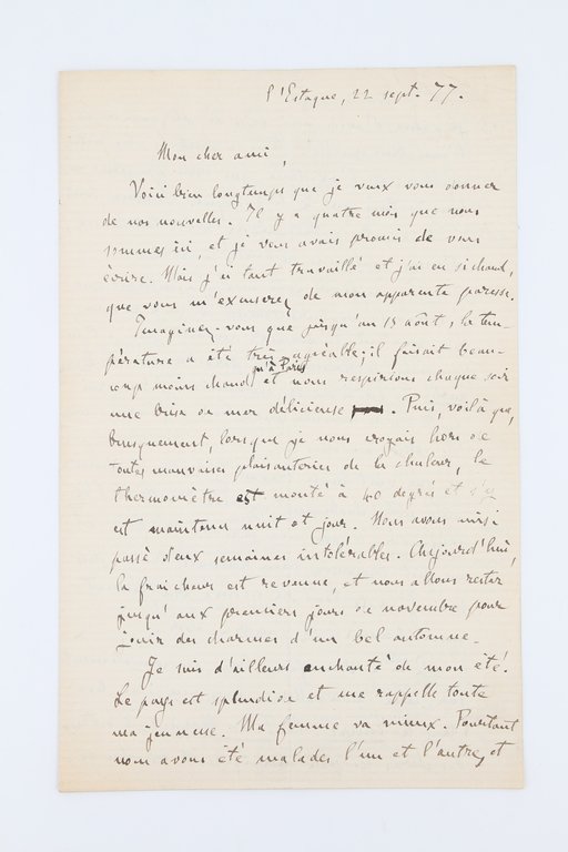 Lettre autographe signée adressée à Louis-Edmond Duranty : "Je n'ai …