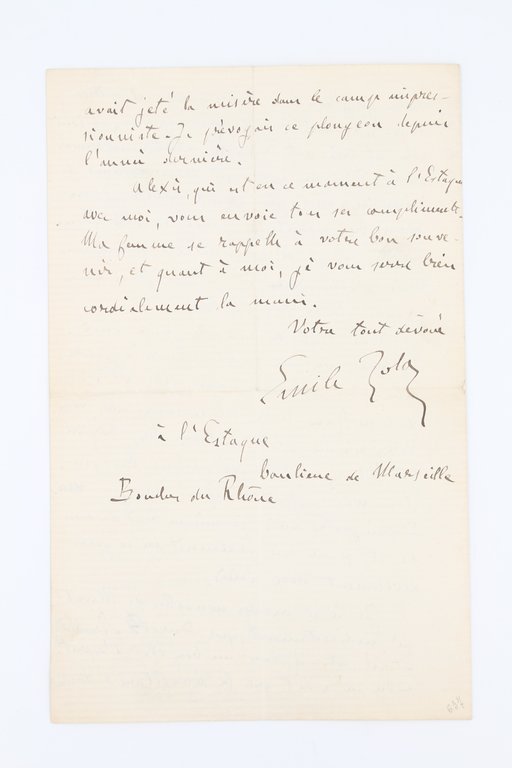 Lettre autographe signée adressée à Louis-Edmond Duranty : "Je n'ai …