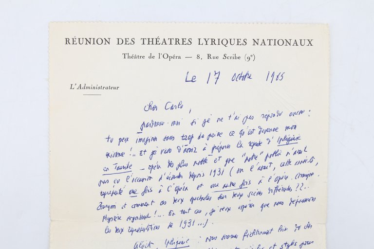 Lettre autographe signée adressée à son ami Carlo Rim à …
