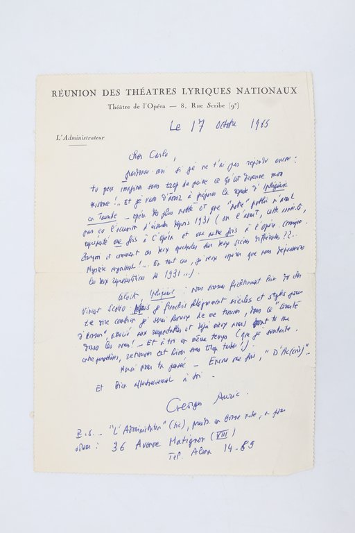 Lettre autographe signée adressée à son ami Carlo Rim à …