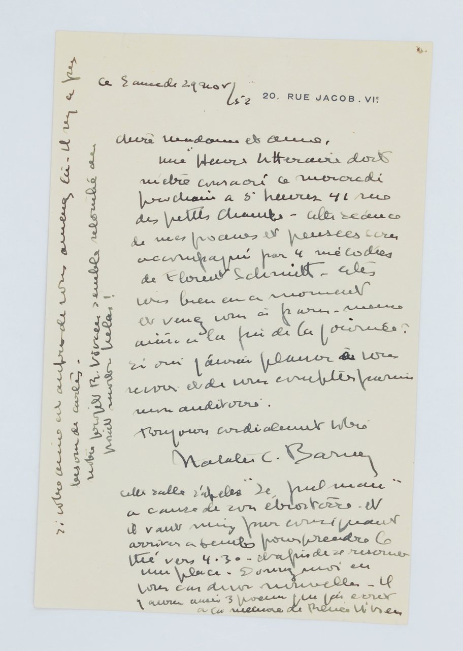 Lettre autographe signée adressée à une amie : "Il y …