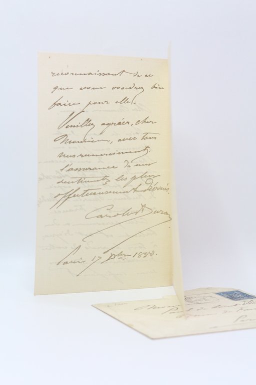 Lettre autographe signée au critique Paul de Saint-Victor