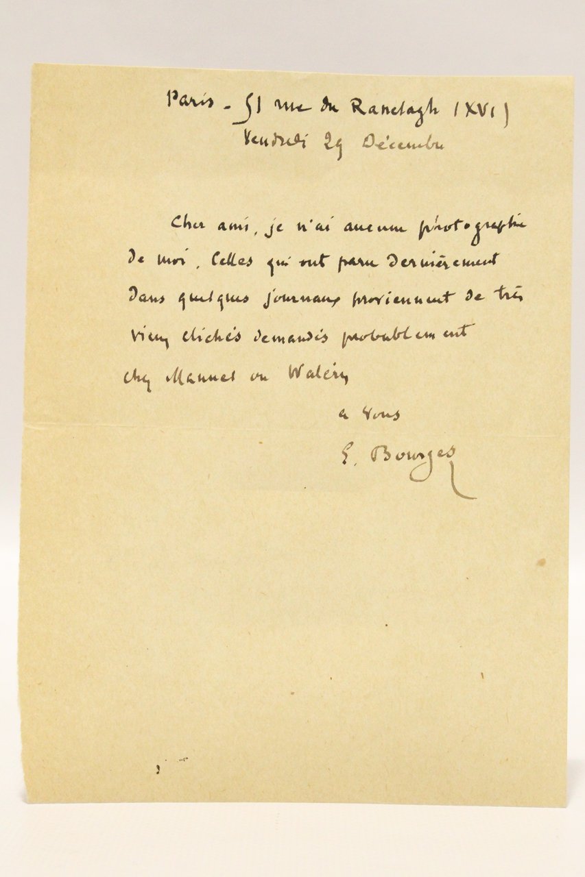 Lettre autographe signée d'Elémir Bourges