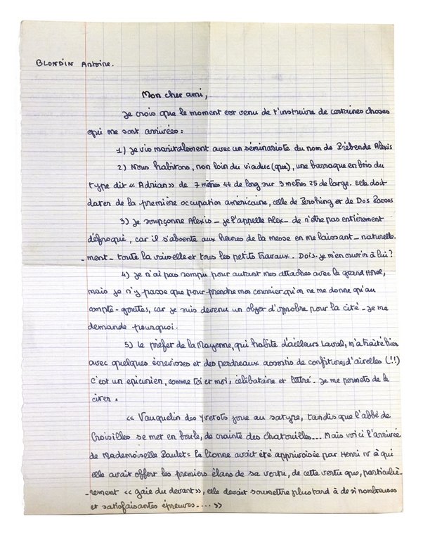 Lettre autographe signée d'une page adressée à son meilleur ami …
