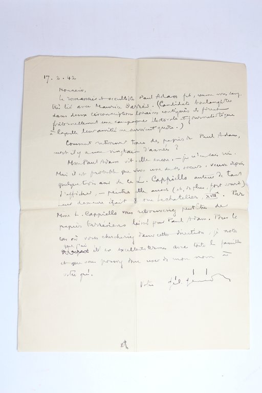 Lettre autographe signée de Félix Fénéon adressée à Gabriel Mourey …