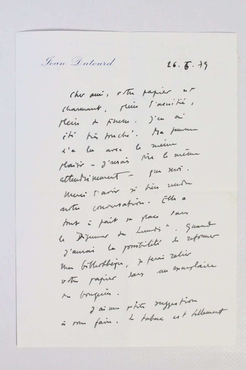 Lettre autographe signée de Jean Dutourd à Jean Rimeize