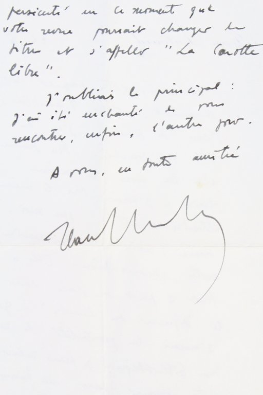 Lettre autographe signée de Jean Dutourd à Jean Rimeize