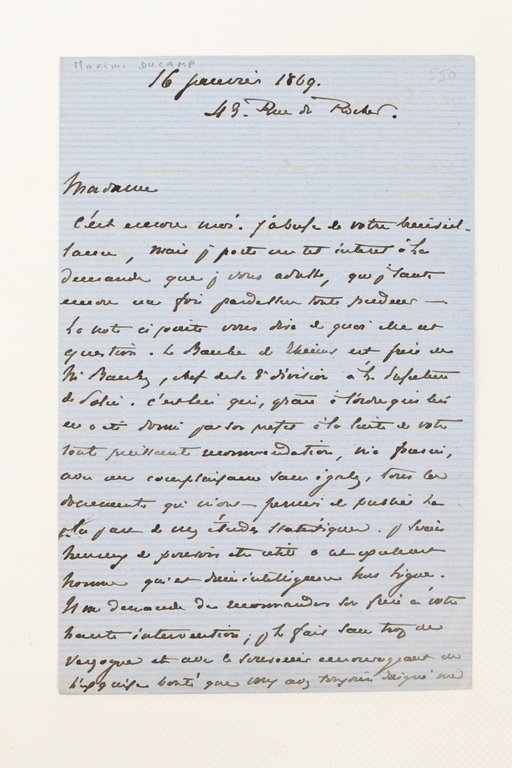 Lettre autographe signée de Maxime Du Camp