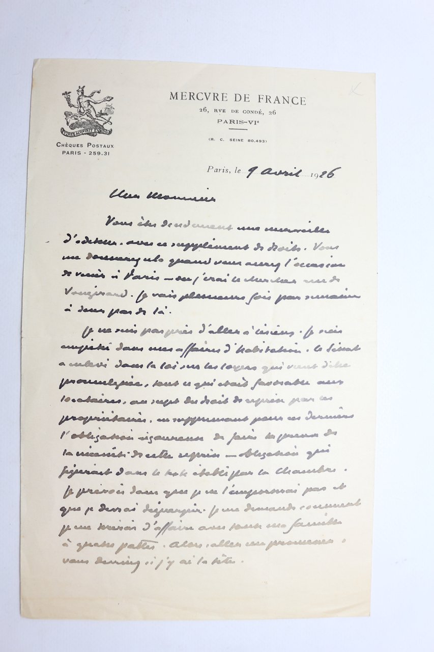 Lettre autographe signée de Paul Léautaud adressée à Marcel Lebarbier …