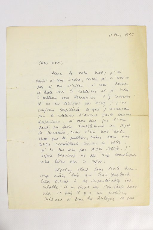 Lettre autographe signée de Roland Barthes à René Wintzen